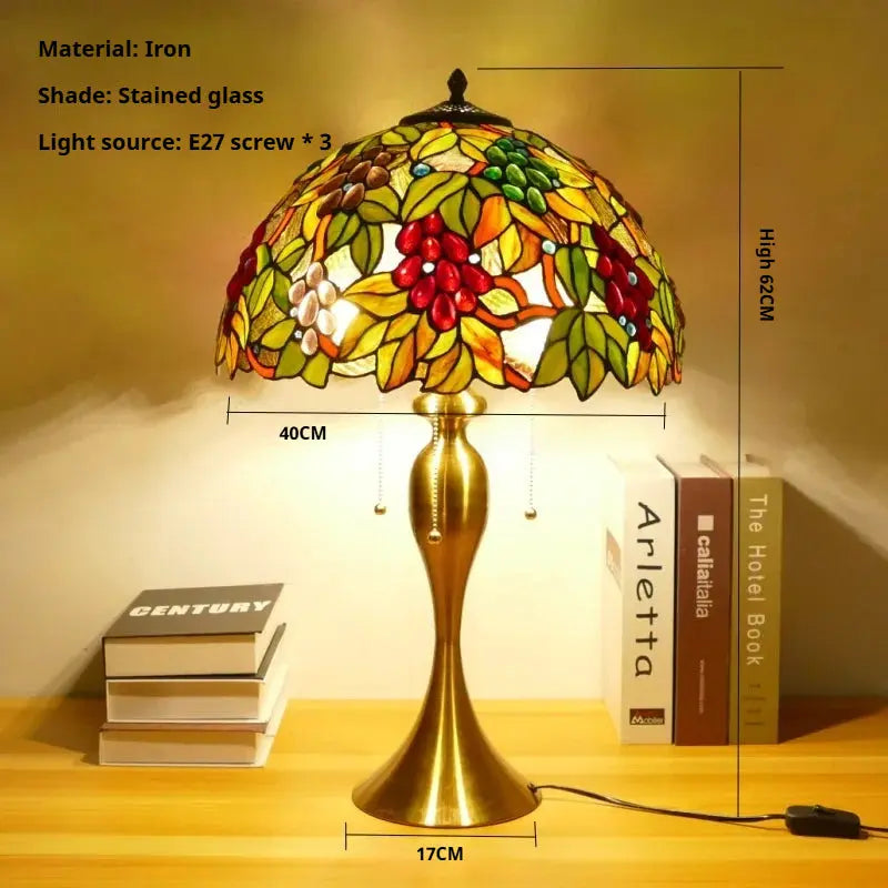 16inch Stained Glass Lampshade Home Office Bedside Light Vintage Tiffany Desk Lamp - CTL