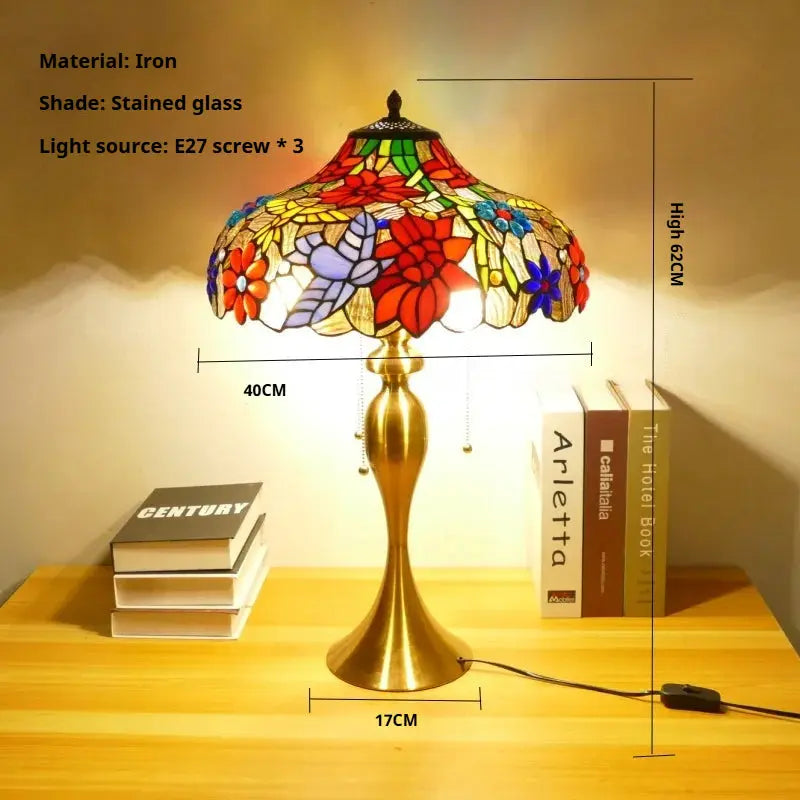 16inch Stained Glass Lampshade Home Office Bedside Light Vintage Tiffany Desk Lamp - CTL