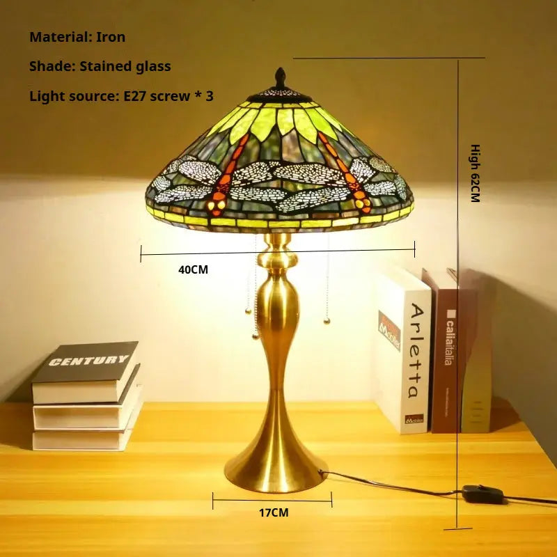 16inch Stained Glass Lampshade Home Office Bedside Light Vintage Tiffany Desk Lamp - CTL
