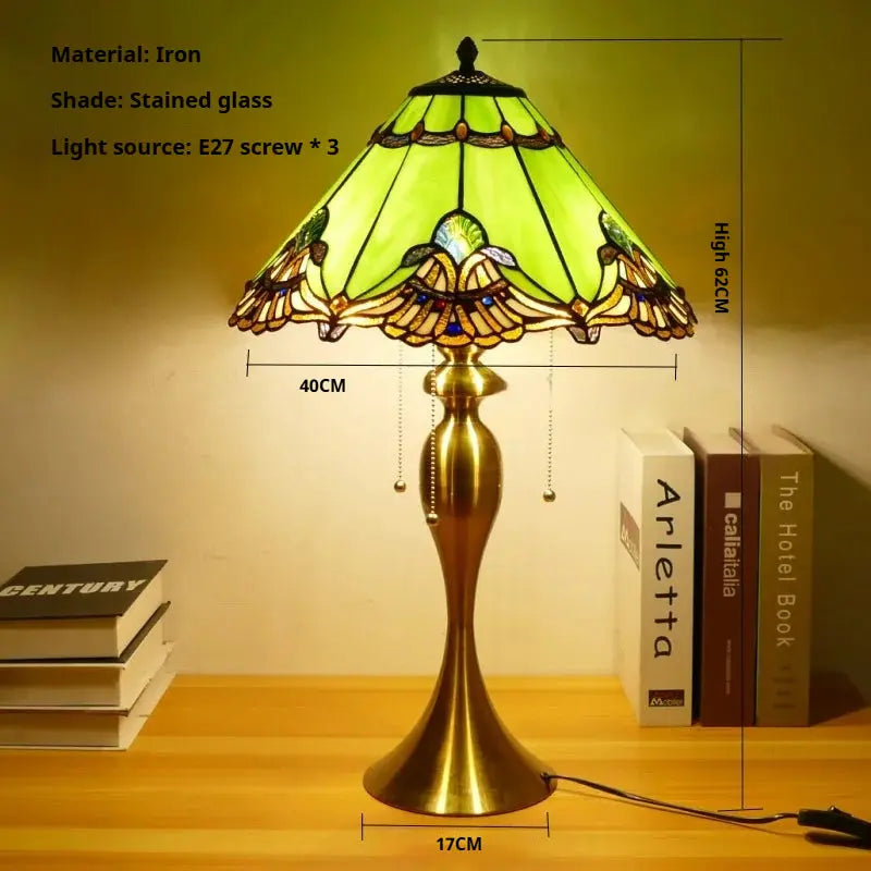 16inch Stained Glass Lampshade Home Office Bedside Light Vintage Tiffany Desk Lamp - CTL