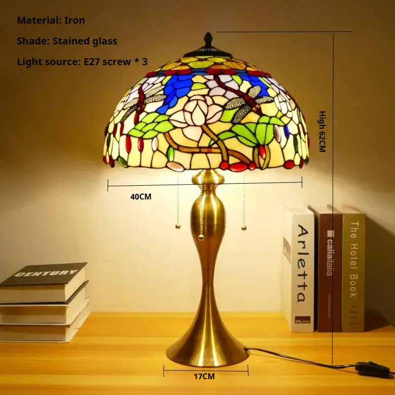 16inch Stained Glass Lampshade Home Office Bedside Light Vintage Tiffany Desk Lamp - CTL