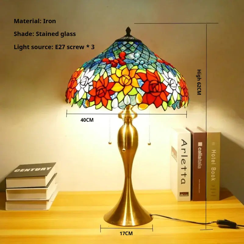 16inch Stained Glass Lampshade Home Office Bedside Light Vintage Tiffany Desk Lamp - CTL