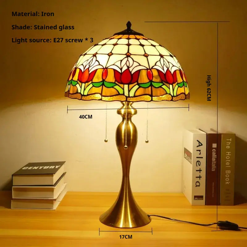 16inch Stained Glass Lampshade Home Office Bedside Light Vintage Tiffany Desk Lamp - CTL