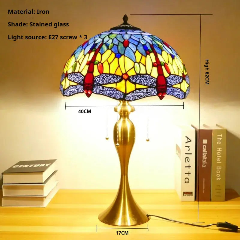 16inch Stained Glass Lampshade Home Office Bedside Light Vintage Tiffany Desk Lamp - CTL
