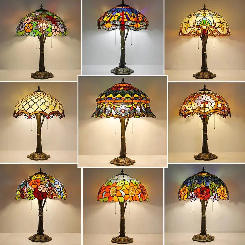 16inch Stained Glass Lampshade Large Bedside Light Vintage Tiffany Table Lamps - CTL