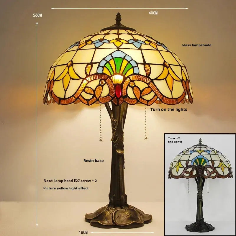 16inch Stained Glass Lampshade Large Bedside Light Vintage Tiffany Table Lamps - CTL