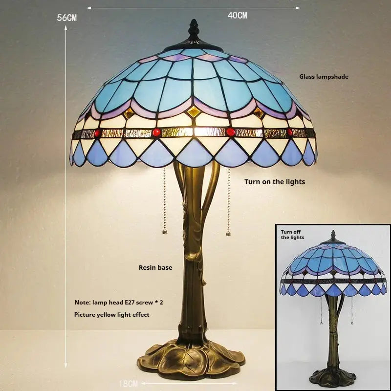 16inch Stained Glass Lampshade Large Bedside Light Vintage Tiffany Table Lamps - CTL