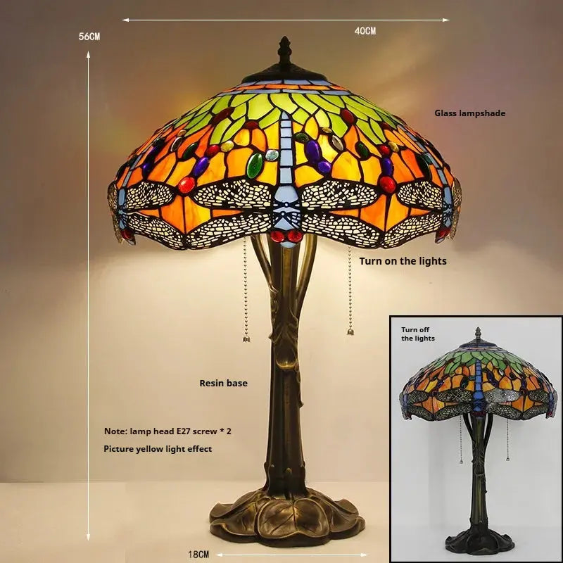 16inch Stained Glass Lampshade Large Bedside Light Vintage Tiffany Table Lamps - CTL