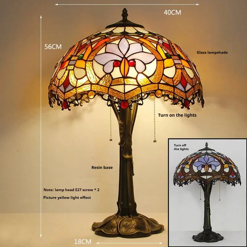 16inch Stained Glass Lampshade Large Bedside Light Vintage Tiffany Table Lamps - CTL