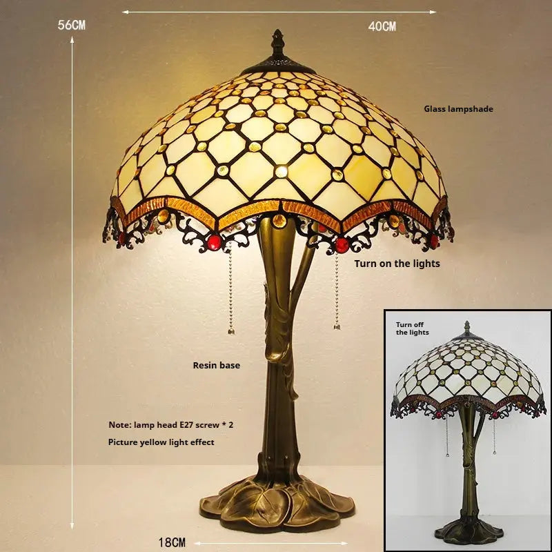16inch Stained Glass Lampshade Large Bedside Light Vintage Tiffany Table Lamps - CTL