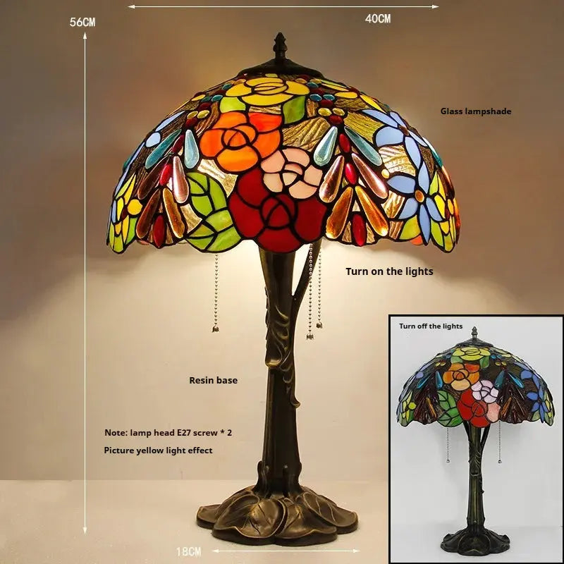 16inch Stained Glass Lampshade Large Bedside Light Vintage Tiffany Table Lamps - CTL