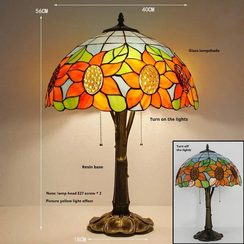 16inch Stained Glass Lampshade Large Bedside Light Vintage Tiffany Table Lamps - CTL