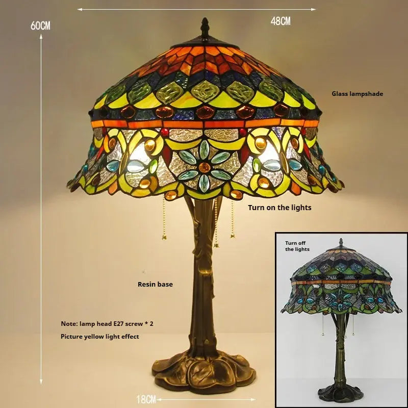 16inch Stained Glass Lampshade Large Bedside Light Vintage Tiffany Table Lamps - CTL