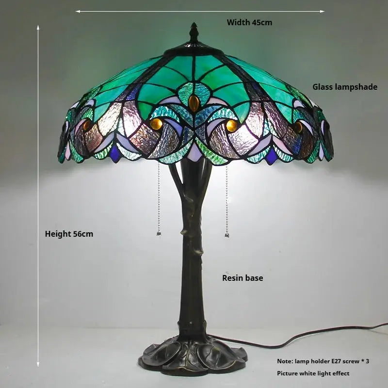 16inch Stained Glass Lampshade Large Bedside Light Vintage Tiffany Table Lamps - CTL
