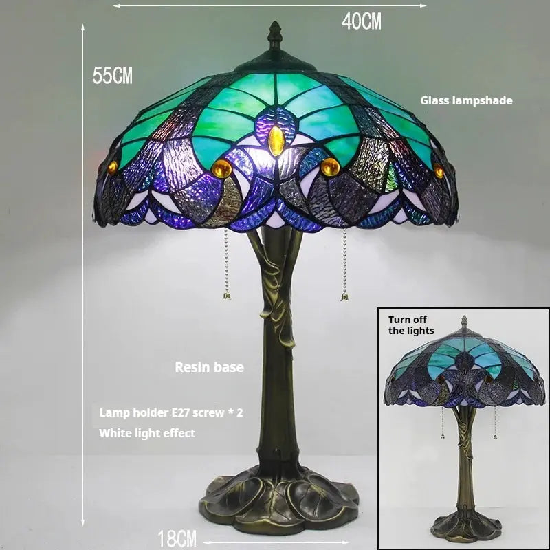 16inch Stained Glass Lampshade Large Bedside Light Vintage Tiffany Table Lamps - CTL
