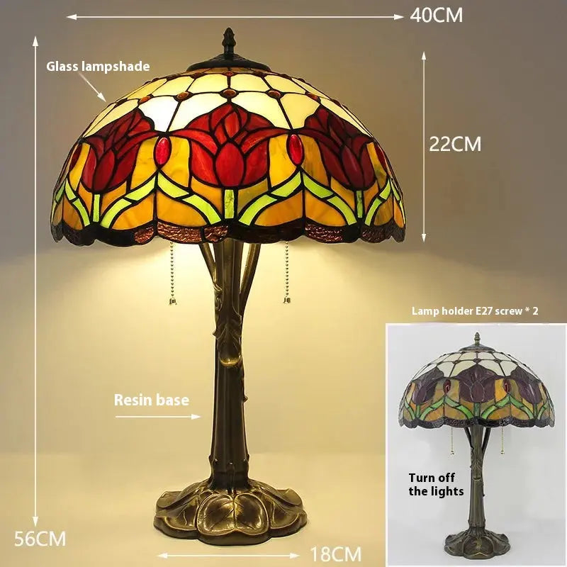 16inch Stained Glass Lampshade Large Bedside Light Vintage Tiffany Table Lamps - CTL