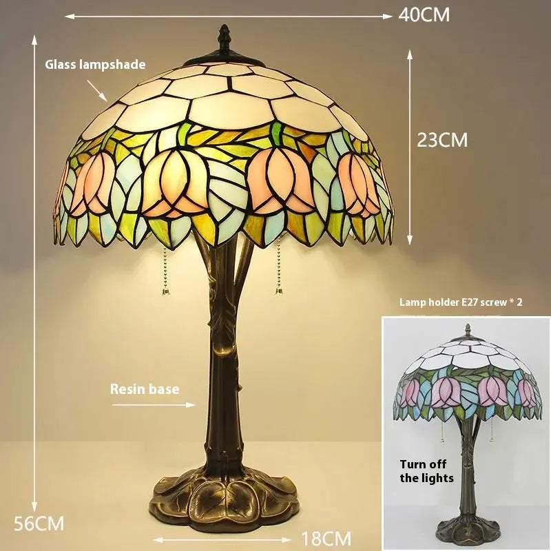 16inch Stained Glass Lampshade Large Bedside Light Vintage Tiffany Table Lamps - CTL