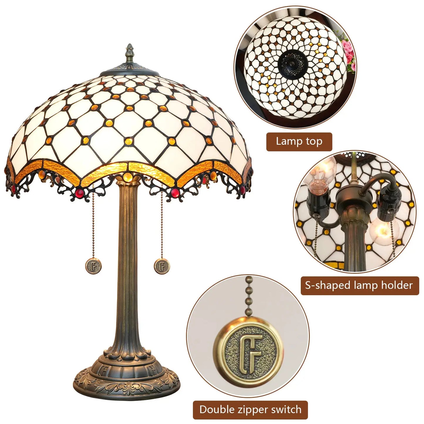 16inch Stained Glass Retro Crossed Beads Lampshade Classical Tiffany Desk Lamp - CTL