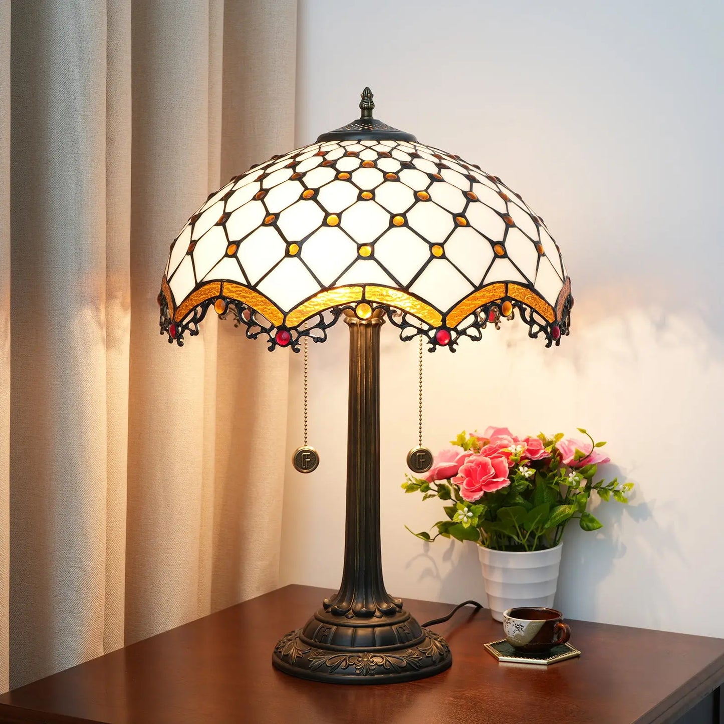 16inch Stained Glass Retro Crossed Beads Lampshade Classical Tiffany Desk Lamp - CTL