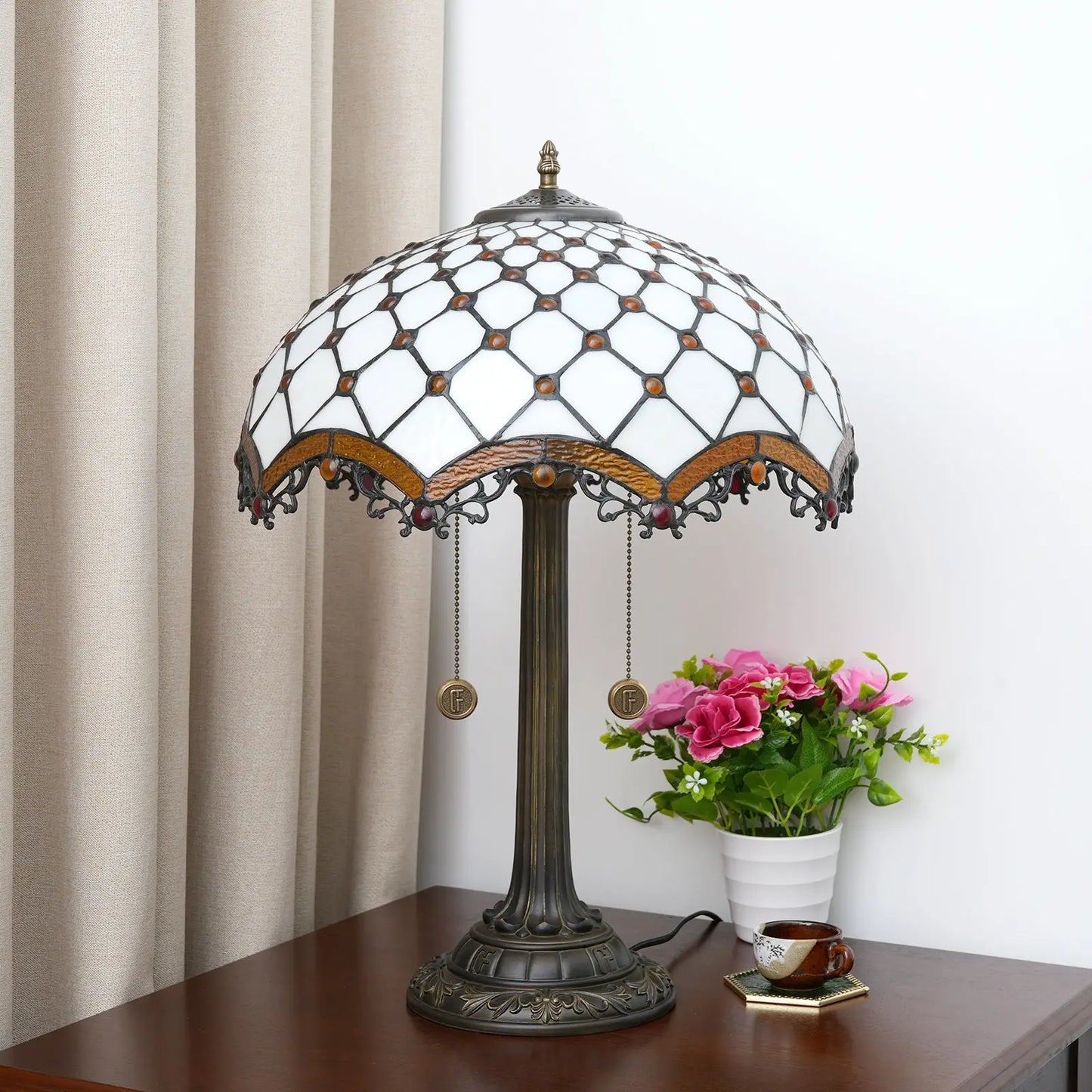 16inch Stained Glass Retro Crossed Beads Lampshade Classical Tiffany Desk Lamp - CTL