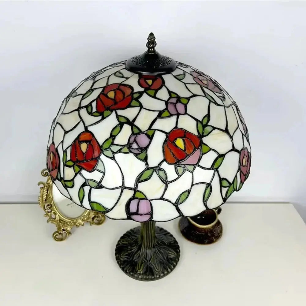 16inch Stained Glass Rose Flower Floral Lamphade Vintage Tiffany Table Lamp - CTL