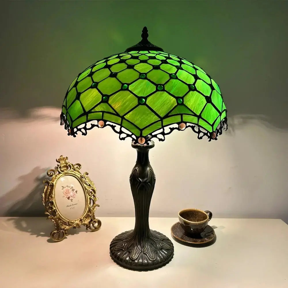 16inch Stained Glass Rose Flower Floral Lamphade Vintage Tiffany Table Lamp - CTL