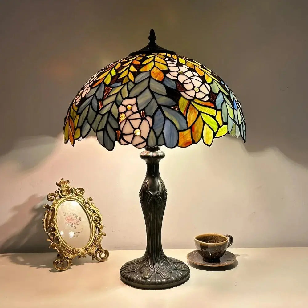 16inch Stained Glass Rose Flower Floral Lamphade Vintage Tiffany Table Lamp - CTL