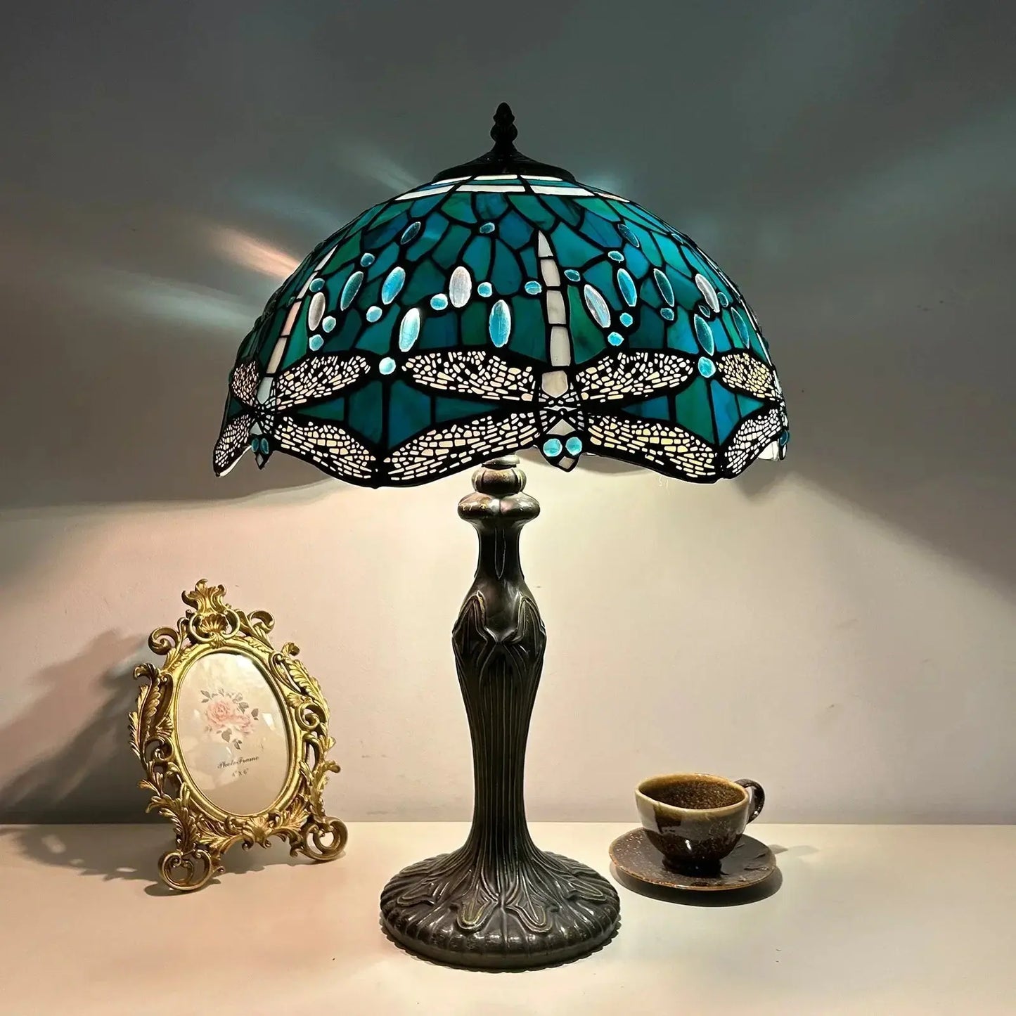 16inch Stained Glass Rose Flower Floral Lamphade Vintage Tiffany Table Lamp - CTL