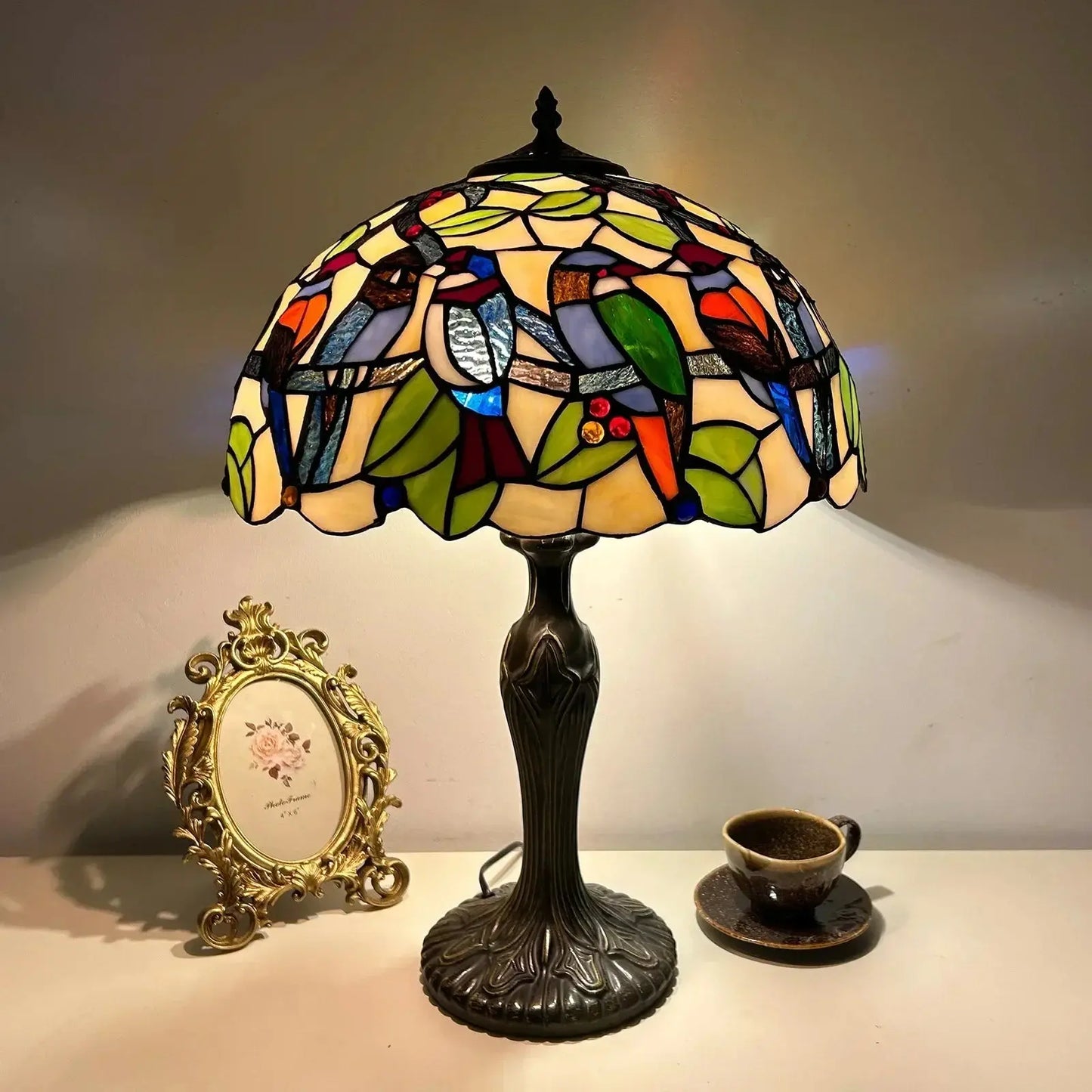 16inch Stained Glass Rose Flower Floral Lamphade Vintage Tiffany Table Lamp - CTL