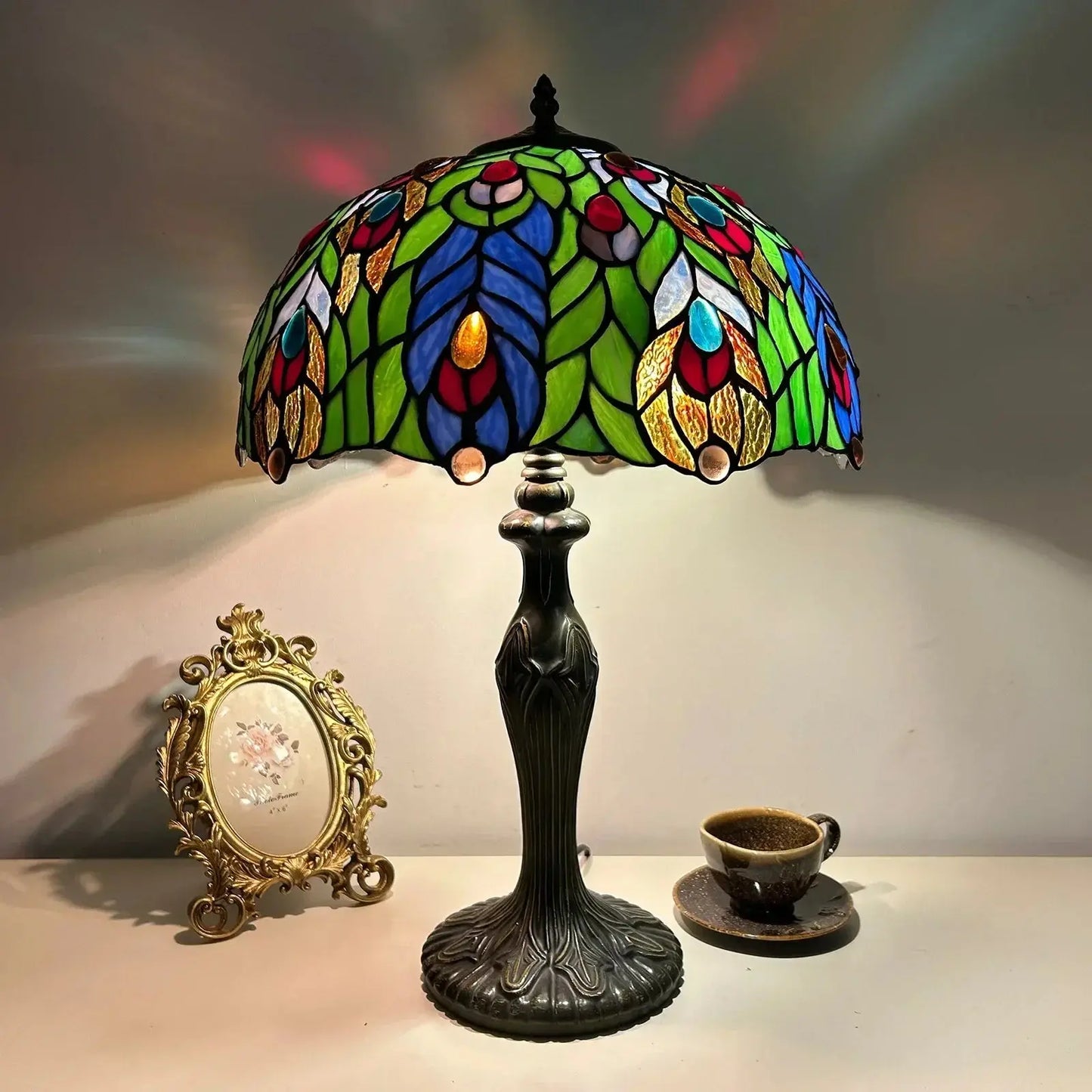 16inch Stained Glass Rose Flower Floral Lamphade Vintage Tiffany Table Lamp - CTL