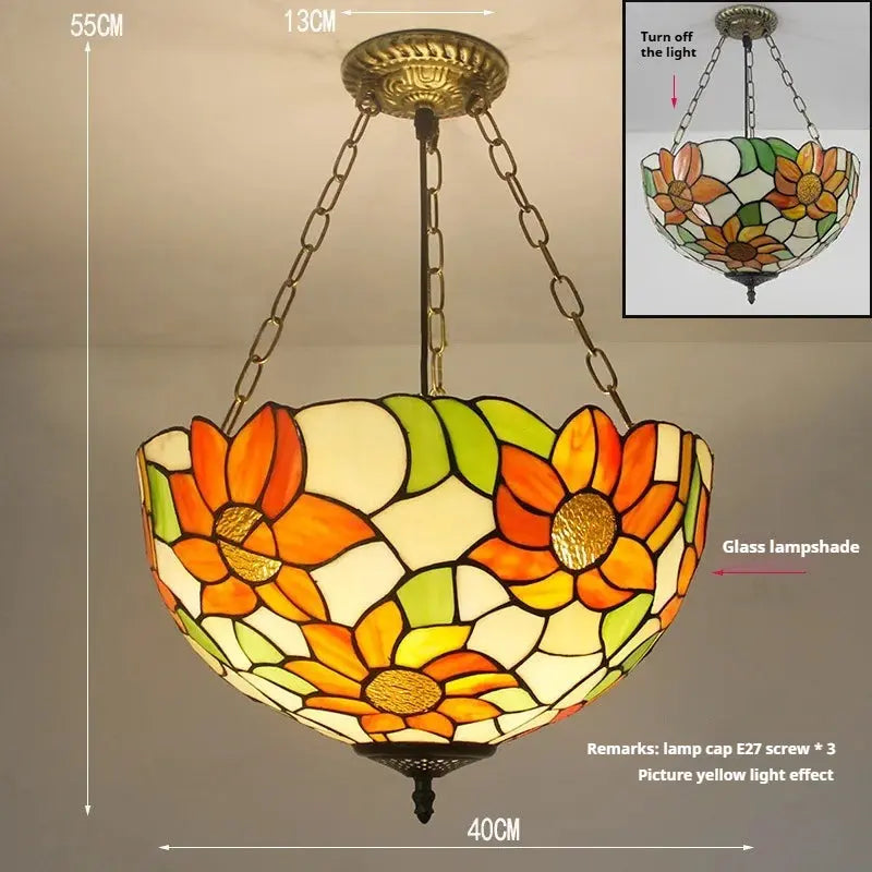 16inch Stained Glass Vintage Anti-chandelier Sunflower Tiffany Lamp Pendant Light - CTL