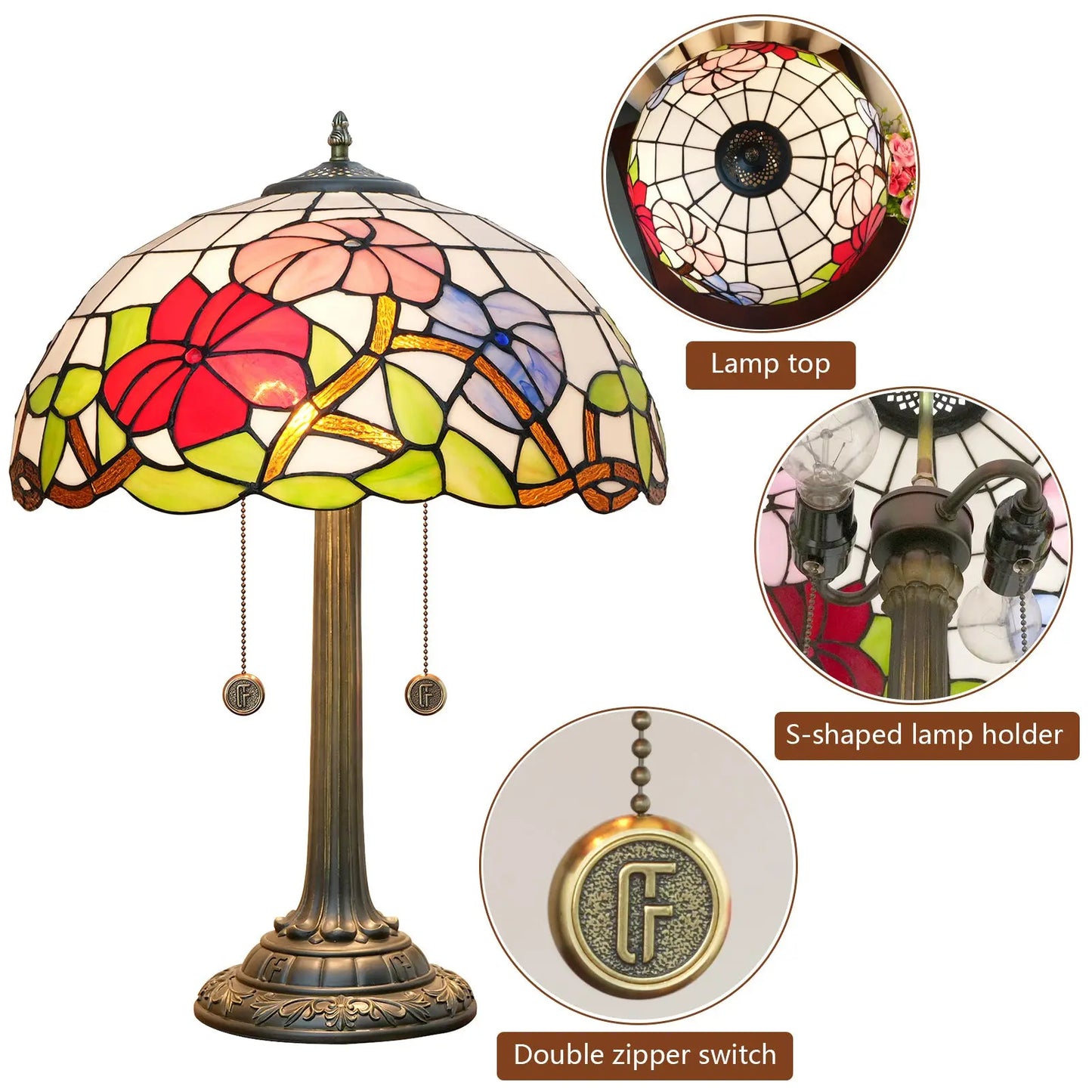 16inch Tiffany Stained Glass Morning Glory Lampshade Bar Bedroom Desk Lamp - CTL