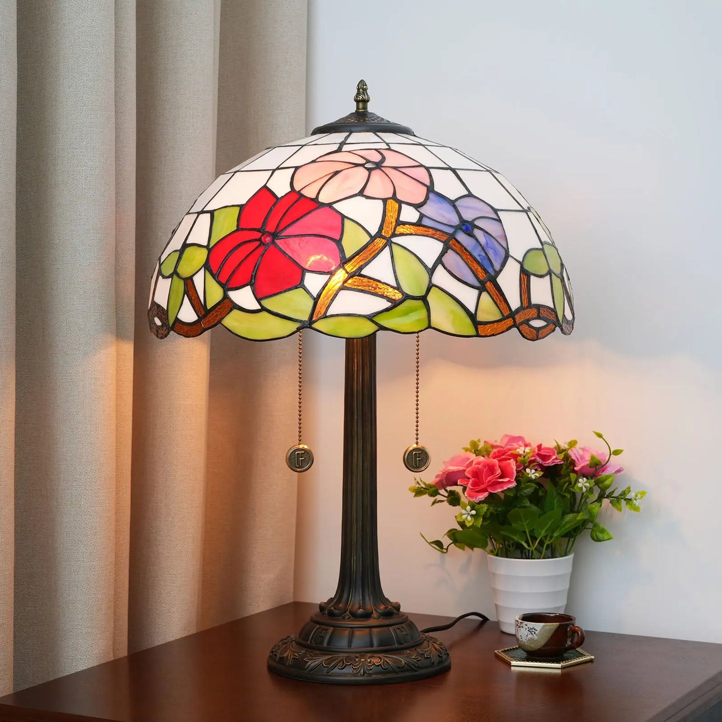 16inch Tiffany Stained Glass Morning Glory Lampshade Bar Bedroom Desk Lamp - CTL