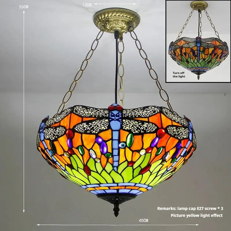 16inch Vintage Stained Glass Anti-chandelier Tiffany Style Dragonfly Lamp Pendant Light - CTL