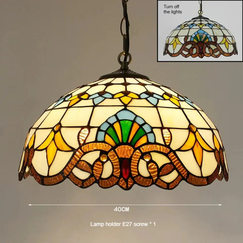 16inch Vintage Stained Glass Baroque Lampshade Tiffany Pendant Light - CTL