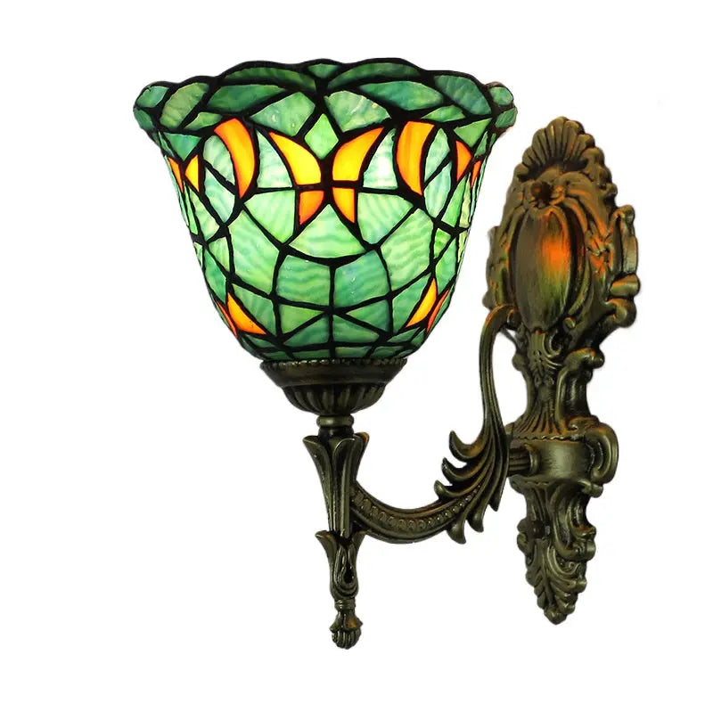 18cm Tiffany Antique Sconces Stained Glass Blue Butterfly Lampshade Wall Lamp - CTL