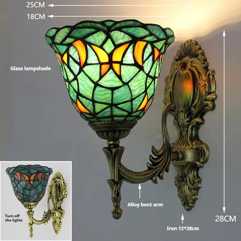 18cm Tiffany Antique Sconces Stained Glass Blue Butterfly Lampshade Wall Lamp - CTL