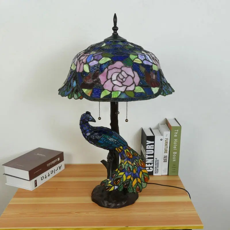 18inch 46cm Handmade Stained Glass Lampshade Large Tiffany Peacock Table Lamp - CTL