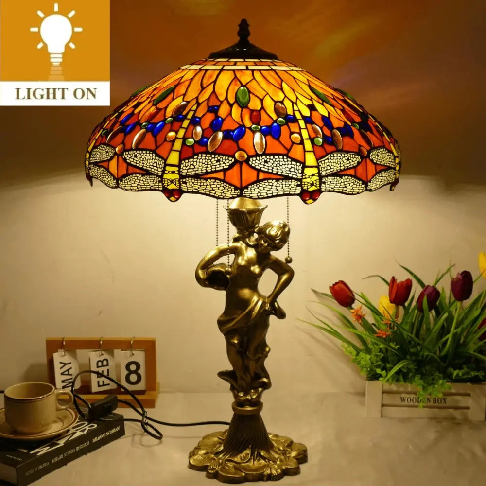 18inch 46cm Stained Glass Dragonfly Lampsahde Vintage Tiffany Table Lamp - CTL