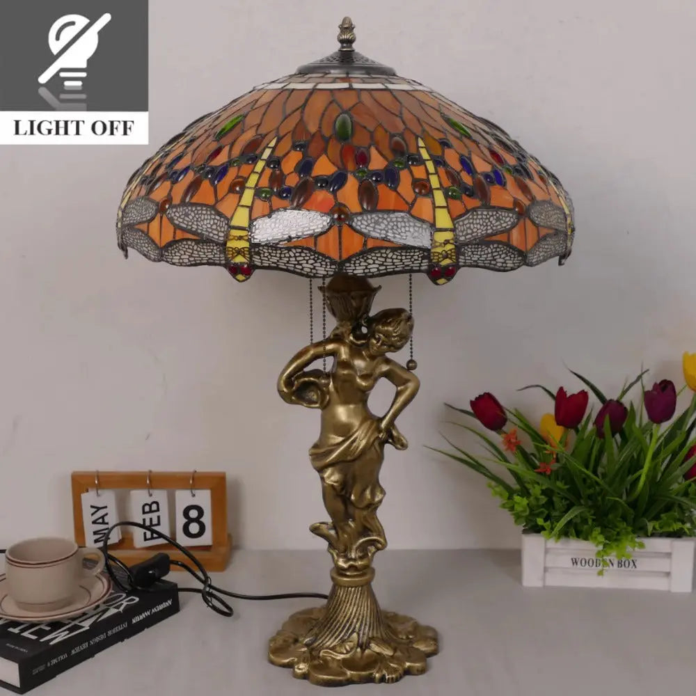 18inch 46cm Stained Glass Dragonfly Lampsahde Vintage Tiffany Table Lamp - CTL