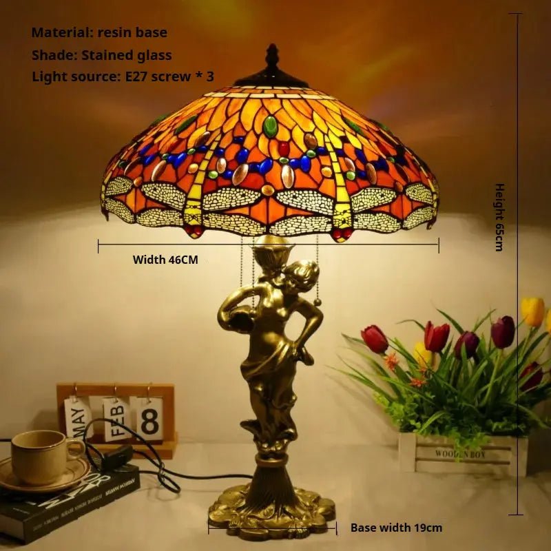 18inch 46cm Stained Glass Dragonfly Lampsahde Vintage Tiffany Table Lamp - CTL