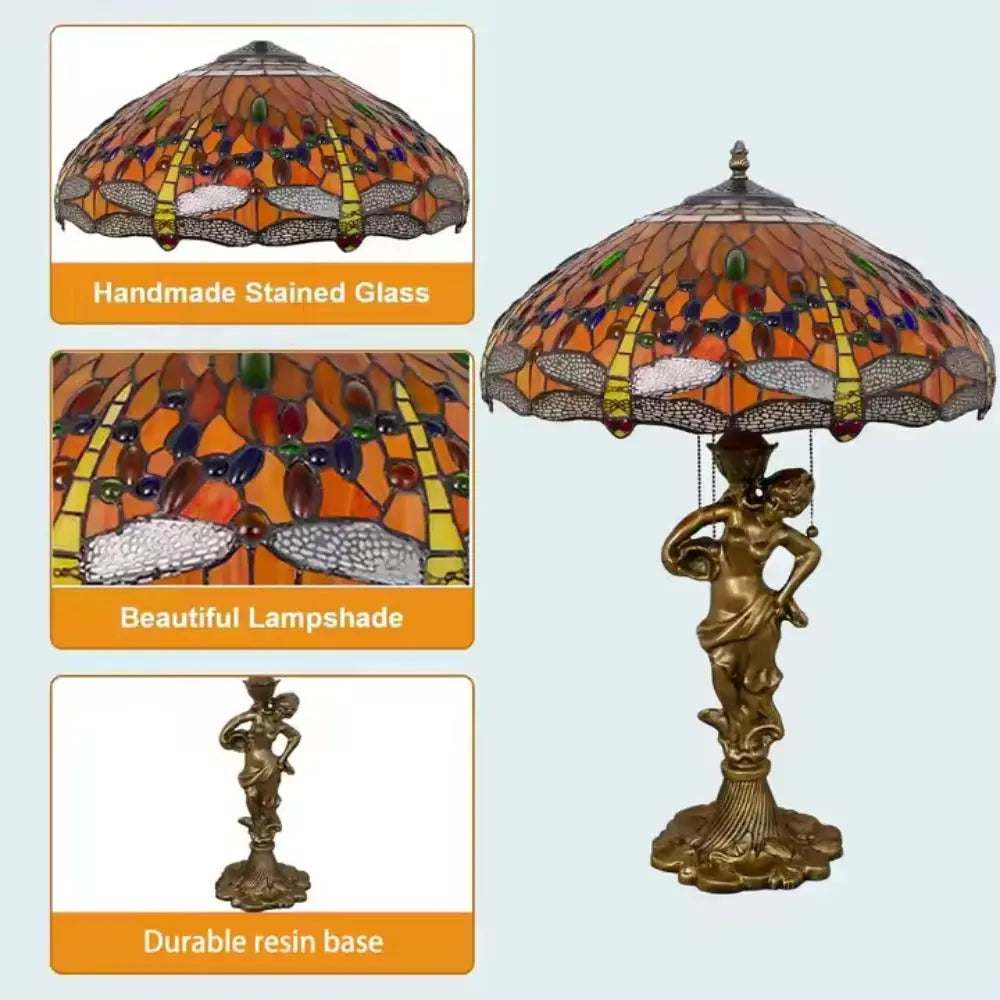 18inch 46cm Stained Glass Dragonfly Lampsahde Vintage Tiffany Table Lamp - CTL
