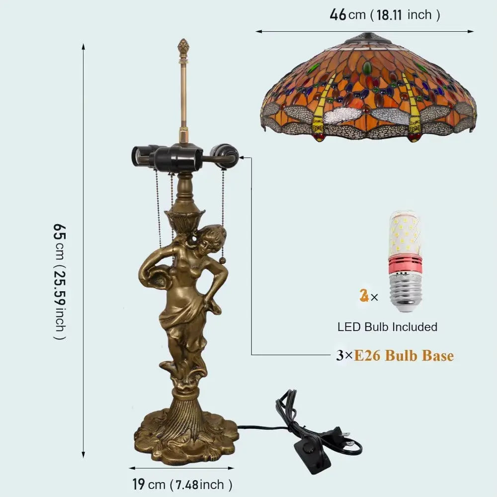 18inch 46cm Stained Glass Dragonfly Lampsahde Vintage Tiffany Table Lamp - CTL