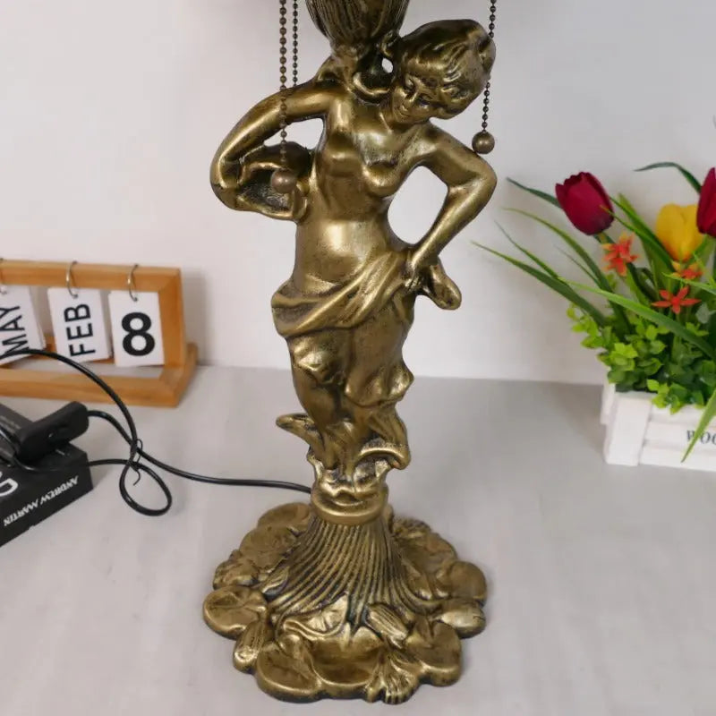 18inch 46cm Stained Glass Dragonfly Lotus Lampsahde Vintage Tiffany Table Lamp - CTL