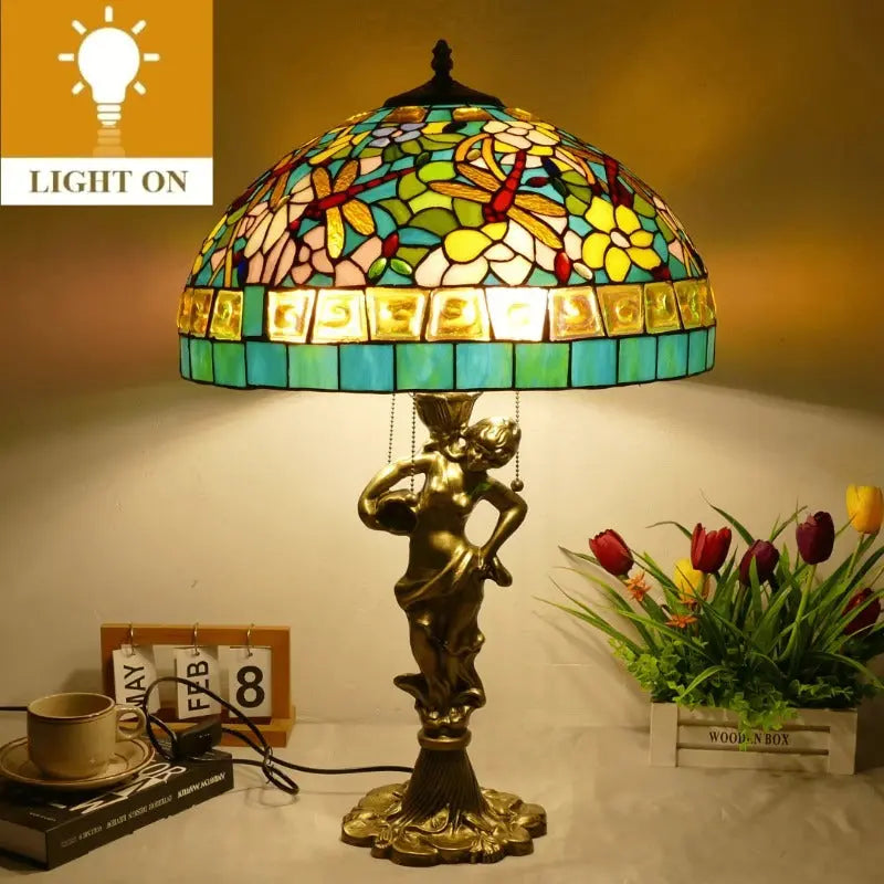 18inch 46cm Stained Glass Square Dragonfly Lampsahde Tiffany Table Lamp - CTL