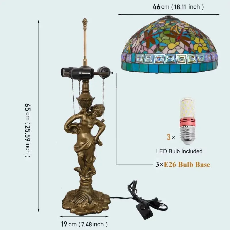 18inch 46cm Stained Glass Square Dragonfly Lampsahde Tiffany Table Lamp - CTL