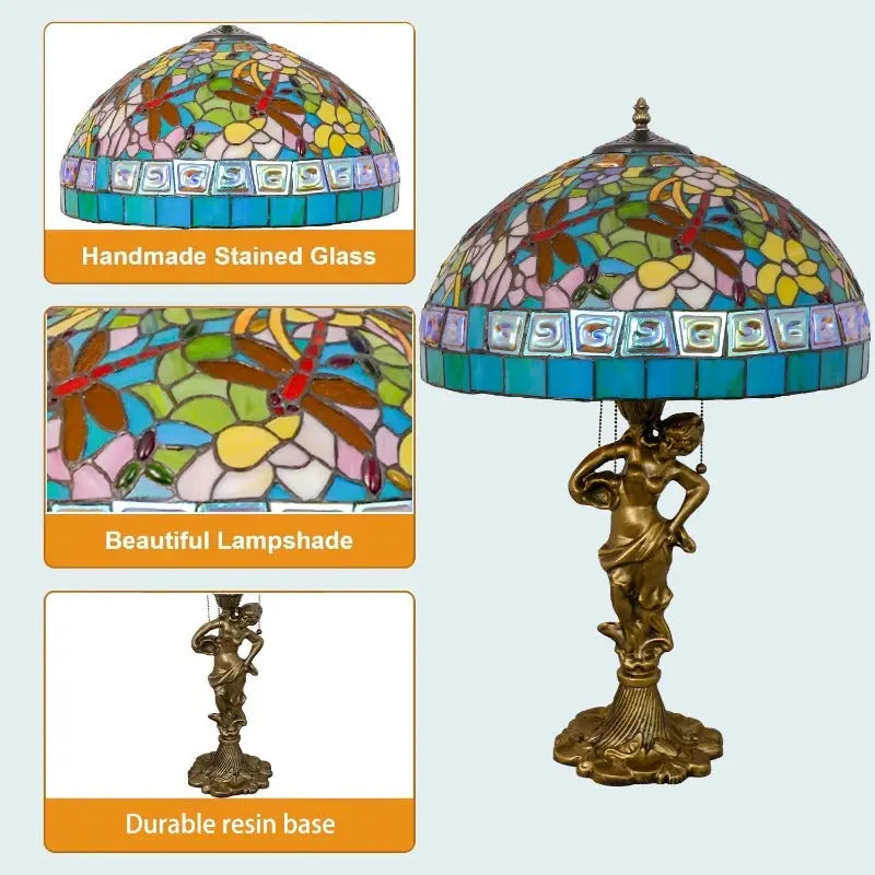 18inch 46cm Stained Glass Square Dragonfly Lampsahde Tiffany Table Lamp - CTL