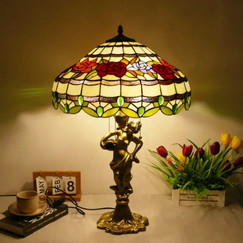 18inch 46cm Stained Glass Strip Rose Lampsahde Vintage Tiffany Table Lamp - CTL