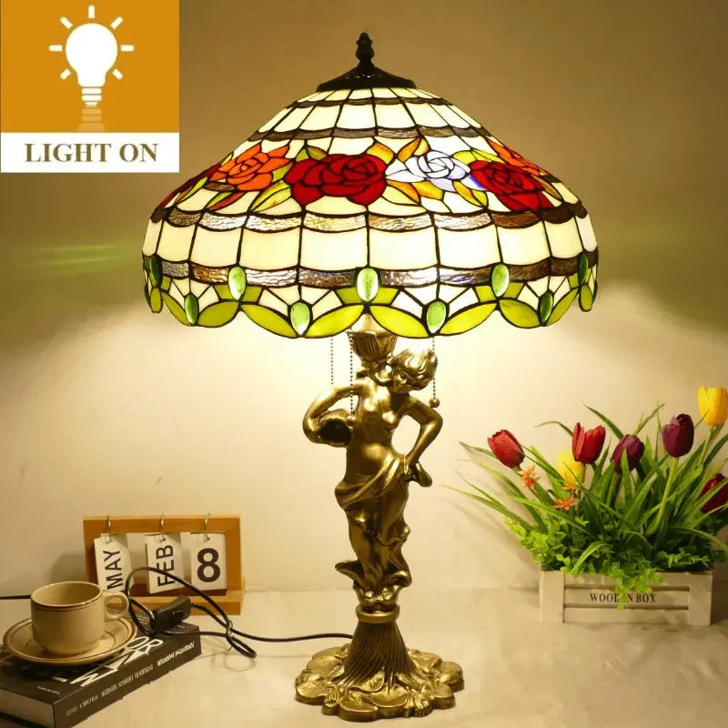 18inch 46cm Stained Glass Strip Rose Lampsahde Vintage Tiffany Table Lamp - CTL