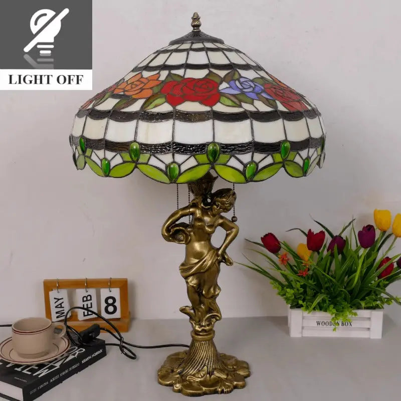 18inch 46cm Stained Glass Strip Rose Lampsahde Vintage Tiffany Table Lamp - CTL
